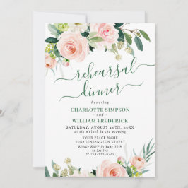  Rosa Flowers Greenery REHEARSAL DINNER Inbjudningar