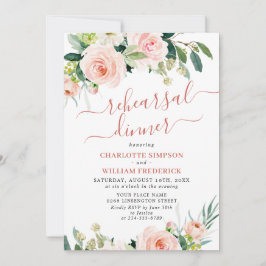  Rosa Flowers Greenery REHEARSAL DINNER Inbjudningar