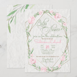 Rosa Flowers Greenery Terrarium Baby Shower Inbjudningar