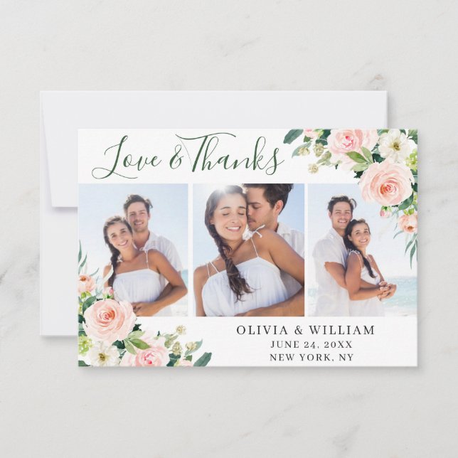 Rosa  Flowers Grey Blommigt 3 PHOTO Tack Kort (Framsida)