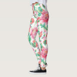 Rosa Flowers Grönt Blad Mönster Leggings<br><div class="desc">Modern gigantisk rosa blommor och grönt blad,  sömlös mönster vit bakgrund.</div>