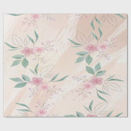 Rosa Flowers & grönt löv | Modern blommigt konst Presentpapper