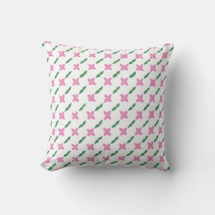 Rosa Flowers Grönt Löv Mönster Pillow Kudde
