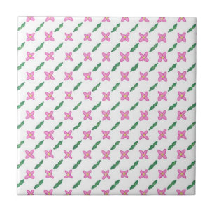 Rosa Flowers Grönt Löv Mönster Tile Trivet Kakelplatta