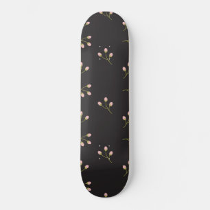 Rosa Flowers Grönt Stem Black Blommigt Vår Mini Skateboard Bräda 18,5 Cm
