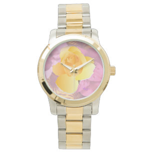 Rosa Flowers Gul ros Two Toned Bracelet Watch Armbandsur