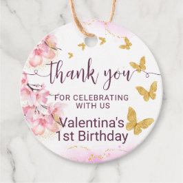 Rosa Flowers Guld Butterflies-skript Tack Gåvor Etiketter