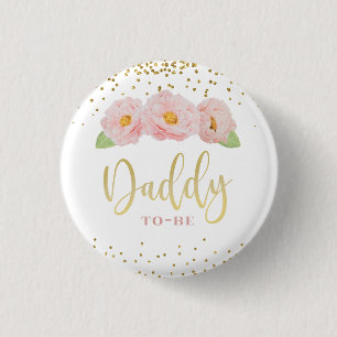 Rosa Flowers Guld Confetti pappa ska vara duschar Knapp