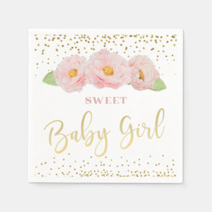 Rosa Flowers Guld Confetti Sweet Flicka Shower Pappersservett