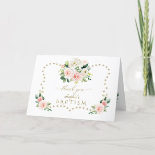 Rosa Flowers Guld Glitter Sparkles Kor Baptism Tack Kort