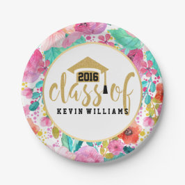 Rosa Flowers & Guld Glitter Text Class of 2016