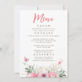 Rosa Flowers Guld Greenery Butterflies Party Menu Inbjudningar