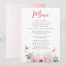 Rosa Flowers Guld Greenery Butterflies Party Menu Inbjudningar