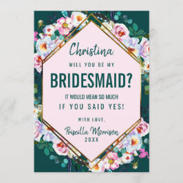 Rosa Flowers Guld Trim Emerald Jade Bridesmaid Inbjudningar