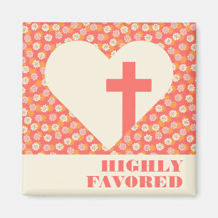 Rosa Flowers Heart & Kor Women's Christian Magnet