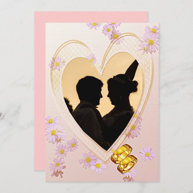 Rosa Flowers, Heart, Photo, Ringar Rehearsal Dinne Inbjudningar (Fram/baksida)