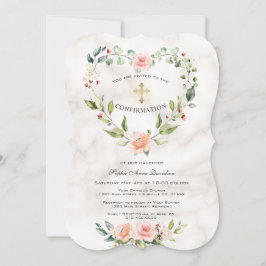 Rosa Flowers Heart Ram Marble Girl Bekräftelse Inbjudningar
