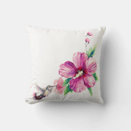 Rosa Flowers Hummingbird Decorative water color Kudde