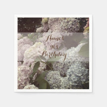 Rosa Flowers Hydrangea 90:e Birthday Napkins