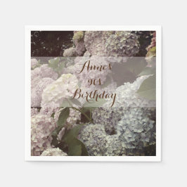 Rosa Flowers Hydrangea 90:e Birthday Napkins Pappersservett