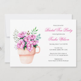 Rosa Flowers i Tekopp Möhippa Tea Party Inbjudningar