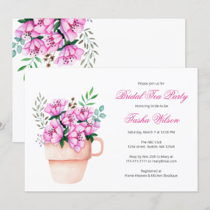 Rosa Flowers i Tekopp Möhippa Tea Party Inbjudningar