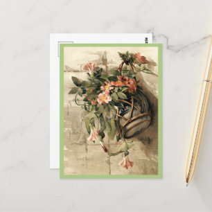 Rosa Flowers in Hanging Vas, blommigt Vykort