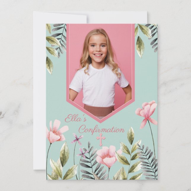 Rosa Flowers - inbjudan till fotobekräftelse (Framsida)