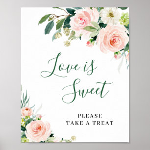  Rosa Flowers Kärlek är Sweet Bröllop Sign Poster