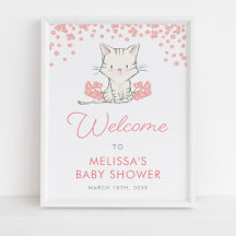 Rosa Flowers Kitten Baby Shower Välkommen