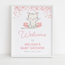 Rosa Flowers Kitten Baby Shower Välkommen Poster