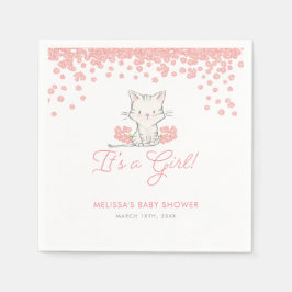 Rosa Flowers Kitten Girl Baby Shower Pappersservett