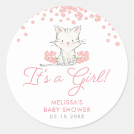 Rosa Flowers Kitten Girl Baby Shower Runt Klistermärke