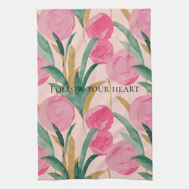 Rosa Flowers Kökshandduk (Vertikal)
