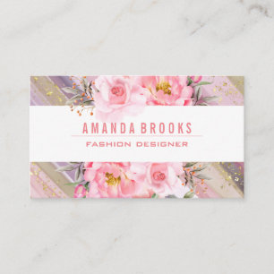Rosa Flowers   Konstnärlig färg   Gold Foil Specks Visitkort