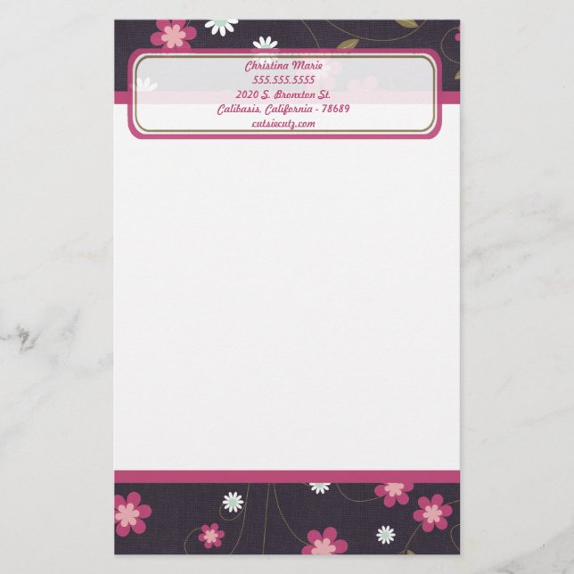 Rosa Flowers Letterhead Stationery Brevpapper (Framsida)