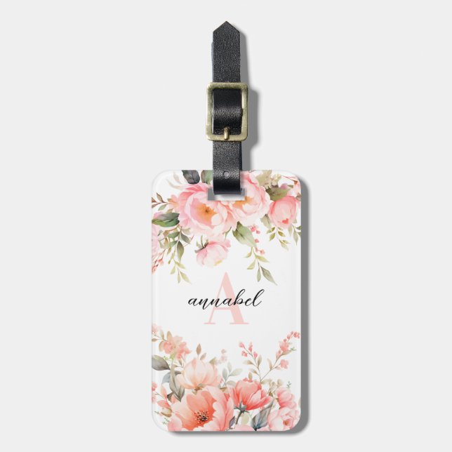 Rosa Flowers Luggage Tag Bagagebricka (Vertikal Framsida)