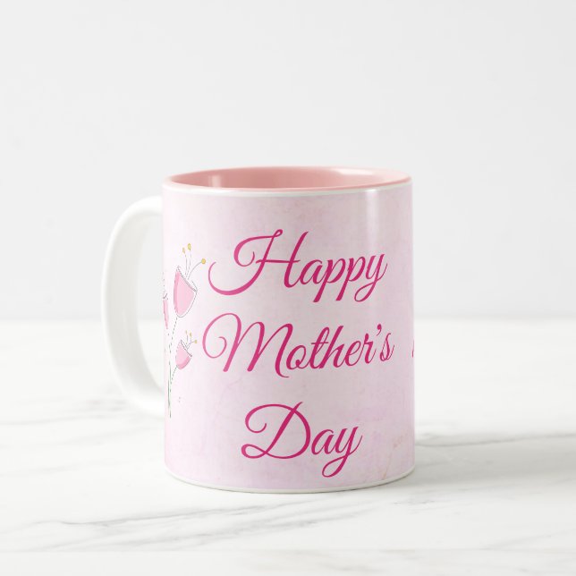 ROSA FLOWERS LYCKLIG MORS DAG 2-TON COFFEE Två-Tonad MUGG (Framsida vänster)