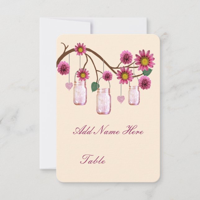 Rosa Flowers Mason Burk Bord Place Card Inbjudningar (Framsida)