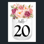 Rosa Flowers Mason Burk Landsbyggsbröllop Bordsnummer<br><div class="desc">Mason Burk med blommigt för rosa av vattenfärg. Romantisk boho chic stil. Du måste skapa varje bordsnummer separat. 1 Lägg till bordsnummer till design. 2 Lägg till i din vagn. 3 Upprepa för varje bordsnummer du behöver. Om du vill göra ytterligare ändringar (teckensnitt färg, stil, ta bort eller flytta inslag,...</div>