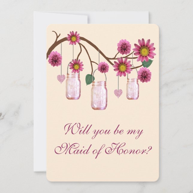 Rosa Flowers Mason Burk Maid of honor Card Inbjudningar (Framsida)