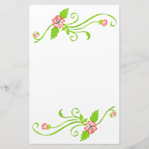 Rosa Flowers med Grönt Vine Stationery Brevpapper