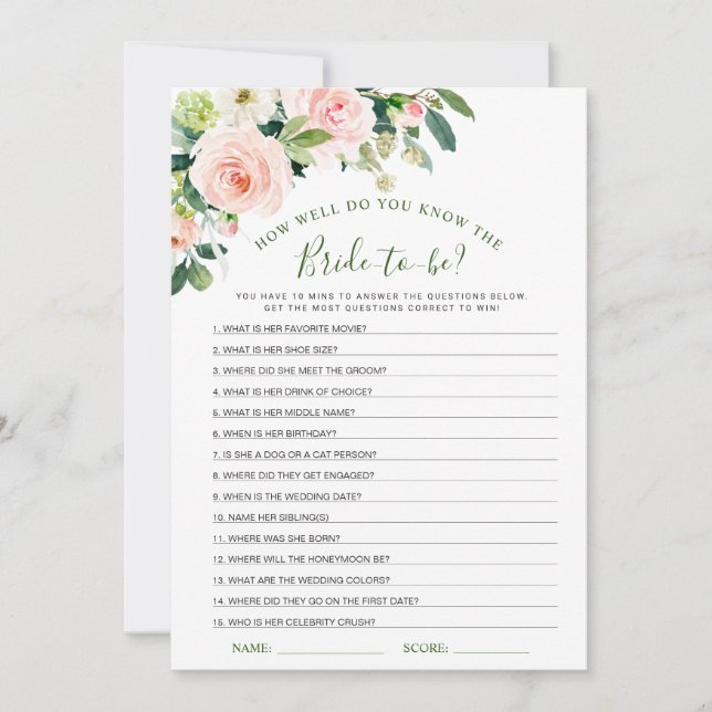 Rosa  Flowers Möhippa Game Card Inbjudningar (Framsida)