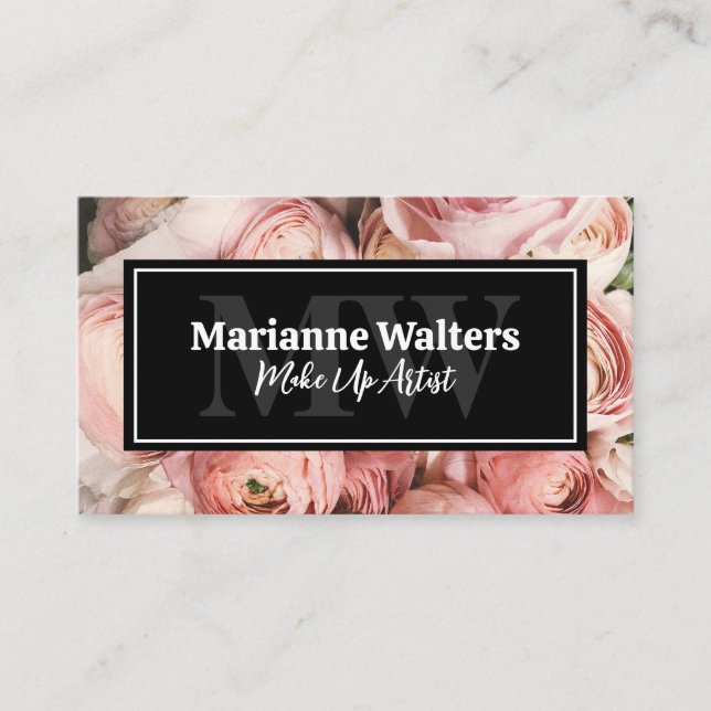 Rosa Flowers | Monogram Visitkort (Framsida)
