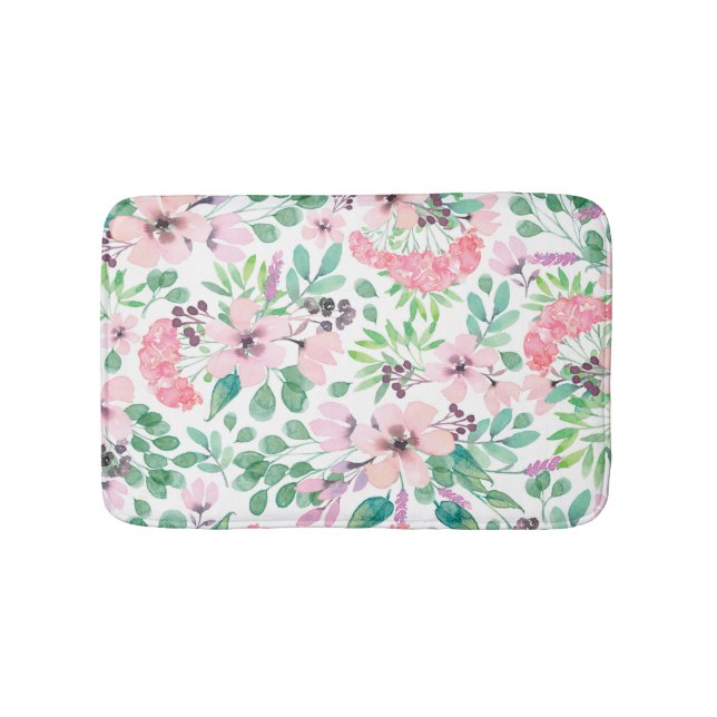 Rosa Flowers Mönster Badrumsmatta (Framsidan)