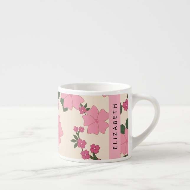 Rosa Flowers, Mönster, ditt namn Espressomugg (Höger)