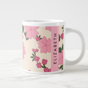Rosa Flowers, Mönster, ditt namn Jumbo Mugg