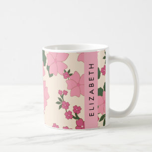 Rosa Flowers, Mönster, ditt namn Kaffemugg