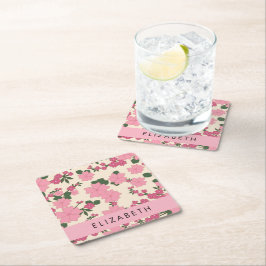 Rosa Flowers, Mönster, ditt namn Underlägg Papper Kvadrat