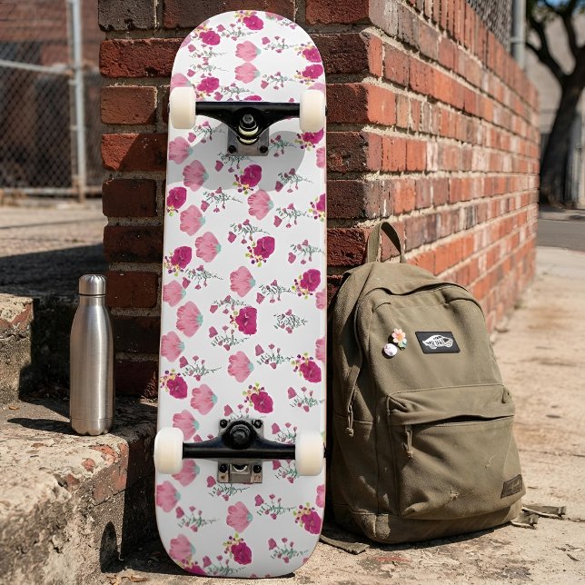 Rosa Flowers Mönster Mini Skateboard Bräda 18,5 Cm (Skapare uppladdad)